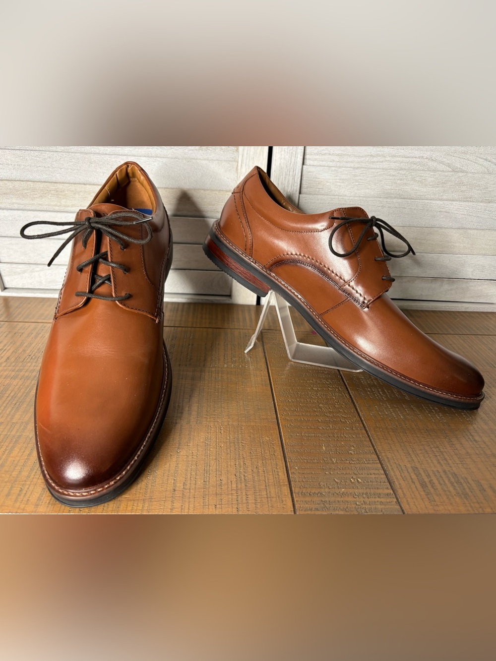 Nunn Bush Cognac Brown Leather Plain Toe Oxford Dress Shoes US Men's 13 M